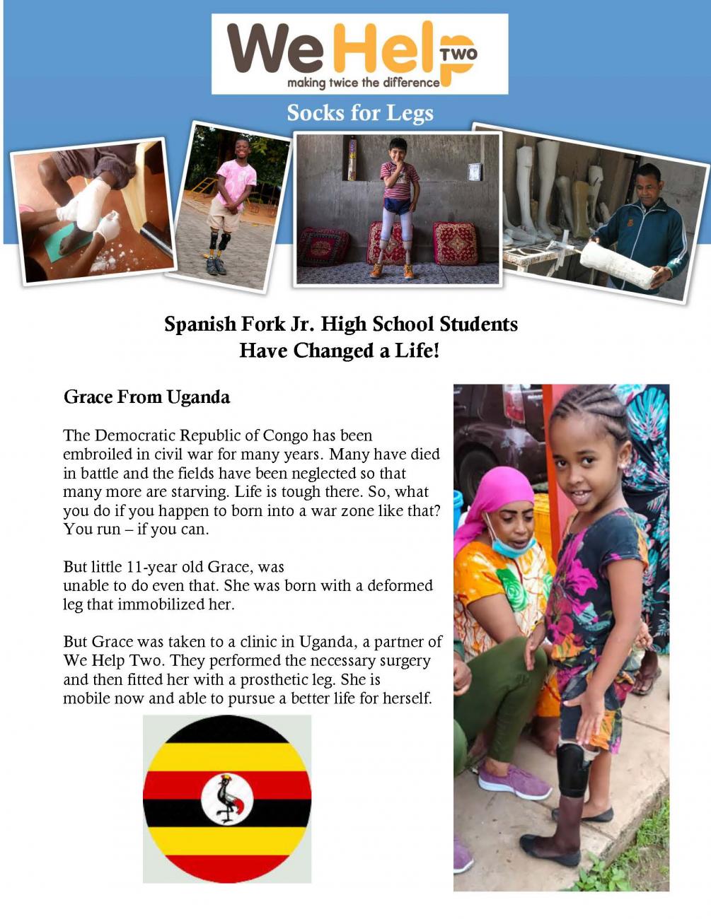 SFJHS FCCLA Helps Grace Get a Prosthetic Leg Spanish Fork Junior High